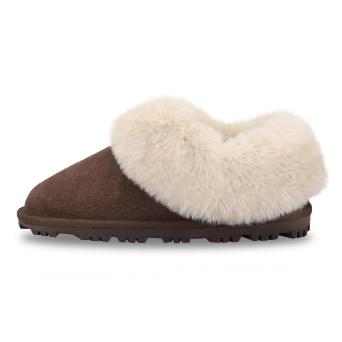 Isotoner® Ladies Suede Bootie With Fur Cuff Brown Extra Image 3